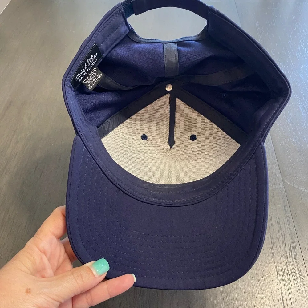 Salt Life Mens‎ Navy Blue Marlin American Flag Performance Hat Adjustable Cap